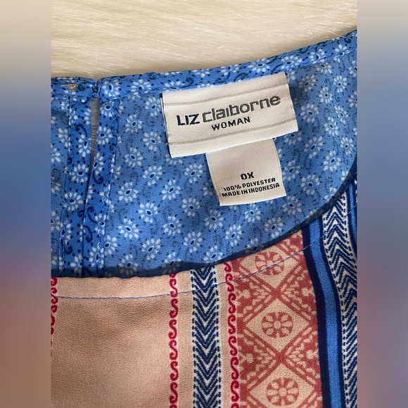 Liz Claiborne Size 0X Short Sleeve Blouse Top Pink Blue - Picture 3 of 7